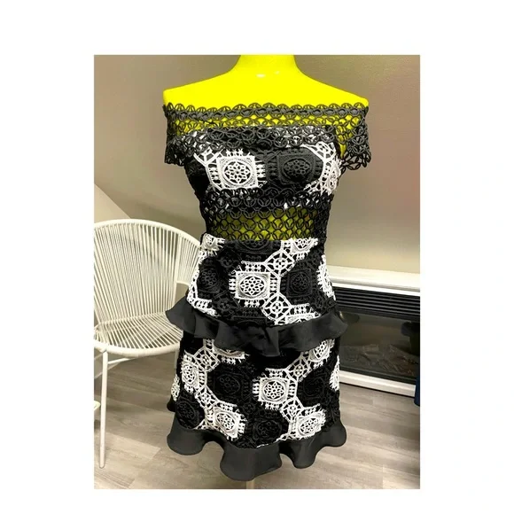 Self-Portrait | Dresses | Selfportrait Black And White Lace Mini Dress |  Poshmark